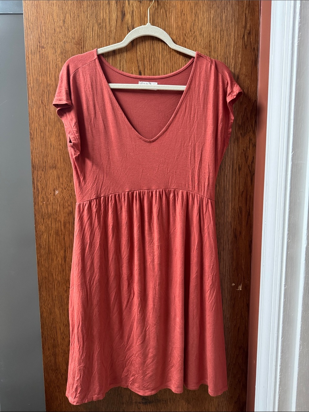 V-Neck Short Sleeve Mini Dress in Coral